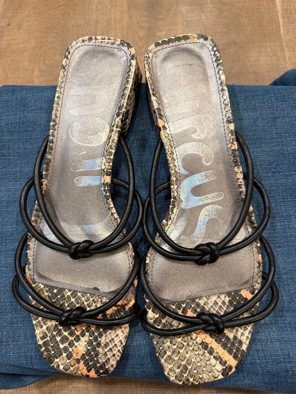 Sam Edelman Circus Sandals Black Snakeskin Jay Strappy Square Toe Heel